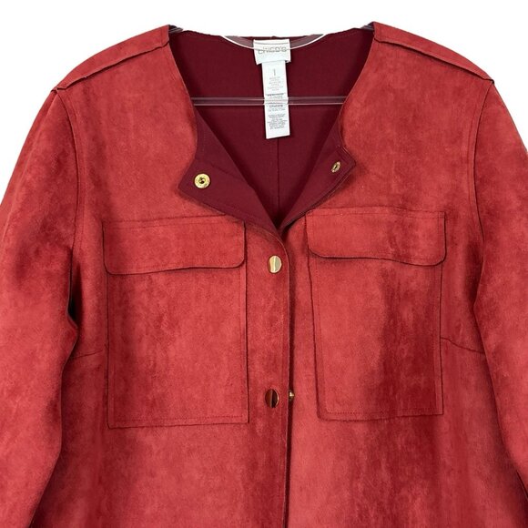 Chicos Faux Suede Snap Front Long Jacket Topper Burnt Rust Red-Orange Size 1 / M - Picture 3 of 10